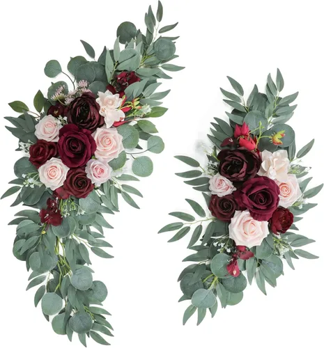 ponatia Flores de Arco de Boda (Paquete de 2), Flores Artificiales de Boda Burdeos para Decoraciones de Letreros de Bienvenida de Boda y Flor de