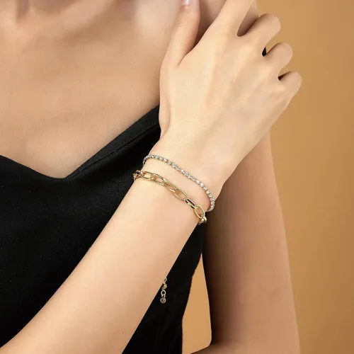 Miniatura 2 de Aprilery Pulseras de oro para mujer, delicadas pulseras de oro de 14 quilates con clip de papel con estaca ajustable en capas, joyería