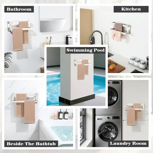Miniatura 8 de Alise Barras de Toallas Dobles de 16 Pulgadas para Montar en Pared de Baño, Toallero de Doble Barra para Lavabo de Baño, Barra de Toallas de Acero