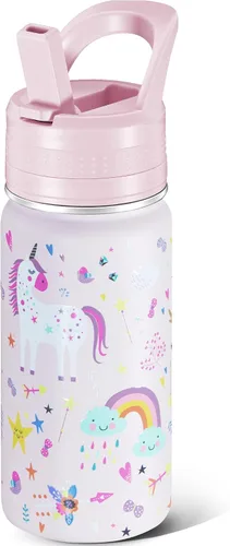 Miniatura 22 de 14 Oz Kids Water Bottle, Stainless Steel Water Bottle with Straws, Leak-Proof, BPA-Free, Insulated Water Bottles for School Boys & Girls Black