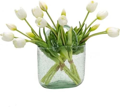 DUYONE 15 flores de tulipanes artificiales, ramo de látex de tacto real, tulipanes falsos para oficina, boda, fiesta, hogar, cocina, jardín (blanco,