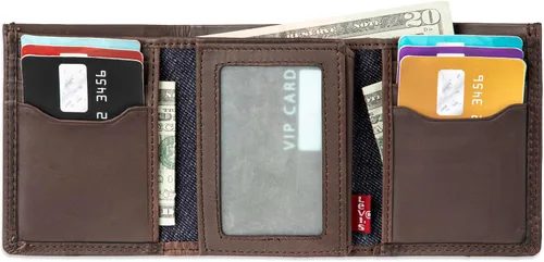 Miniatura 20 de Levi's Billetera triple para hombre, elegante y delgada, incluye ventana de identificación y tarjetero de crédito