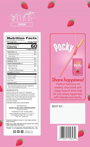 Miniatura 2 de Glico Pocky, palitos de galletas cubiertos de crema de fresa, 9 paquetes individuales, bolsa de 3.81 onzas, caja de exhibición de 5