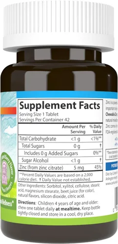Miniatura 2 de Carlson - Zinc masticable para niños, 5 mg, apoyo inmunológico, poder antioxidante, sabor natural de bayas mixtas, 42 tabletas