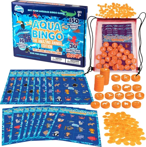 Juego de buceo de bingo en la piscina para niños, juguete de edición divertida para fiesta de verano, bucea y llama 30 "números" con temática de