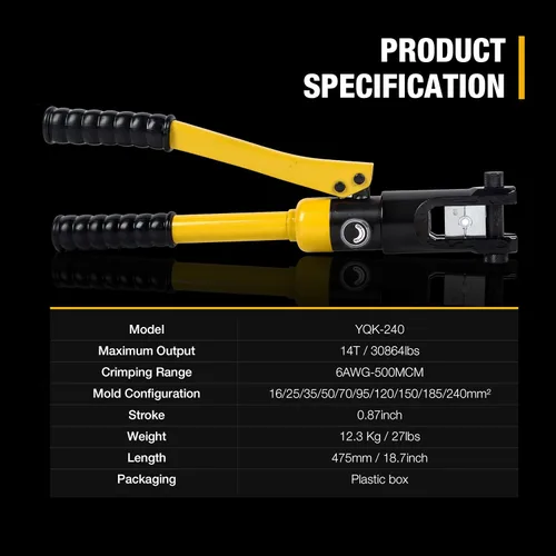Miniatura 2 de Herramienta de prensado hidráulico 14T 6AWG-500MCM Herramienta de prensado de cables de 0.87 pulgadas Carrera hidráulica Lug Crimper eléctrico