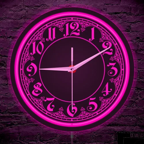 Miniatura 11 de The Geeky Days Reloj de pared con diseño retro con números arábigos LED azules con iluminación de neón para dormitorio, sala de estar, decoración