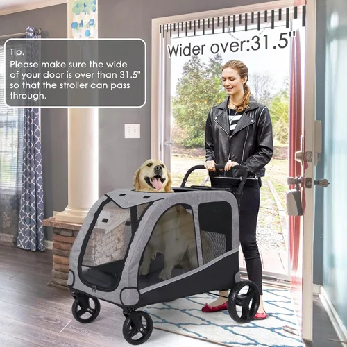 Miniatura 4 de Saudism Cochecito de perro para perros grandes y medianos, cochecito extra grande para mascotas, carro para perros para 2 perros, diseño plegable