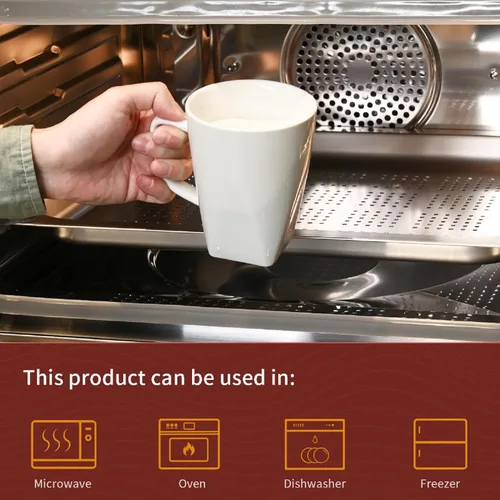 Miniatura 8 de WishDeco Juego de 6 tazas de café blancas, tazas de café de cerámica de 14 onzas, tazas de té modernas, tazas de té de porcelana, taza grande