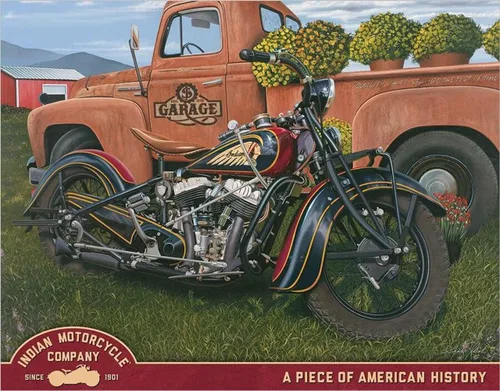 Desperate Enterprises Jacobs Indian Motorcycle Company - Letrero de hojalata de verano indio – Decoración nostálgica de metal vintage – Hecho en
