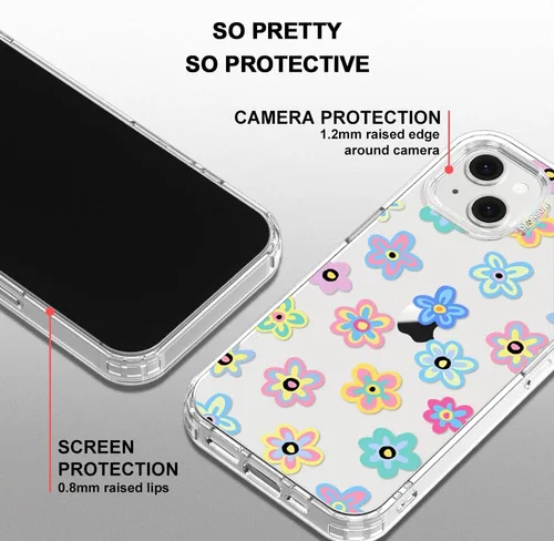Miniatura 5 de MOSNOVO Funda para iPhone 13/14, grado militar, probada en caídas de 6.6 pies, transparente con diseño de flores geniales Transparente - Groovy