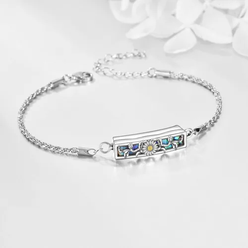 Miniatura 3 de ONEFINITY Pulsera de urna para cenizas, plata de ley 925, concha de abulón, colibrílibélulamariposagirasol, joyería de cremación para cenizas