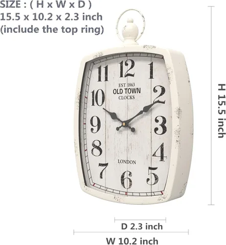 Miniatura 3 de Menterry Reloj de pared rectangular retro grande, estilo vintage antiguo, funciona con pilas, reloj de pared silencioso para sala de estar, granja