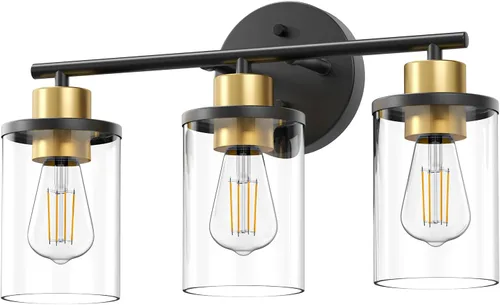 Miniatura 8 de EDISHINE Lámparas de baño, 3 luces de tocador de baño sobre el espejo, lámpara moderna de pared de baño con pantalla de vidrio transparente