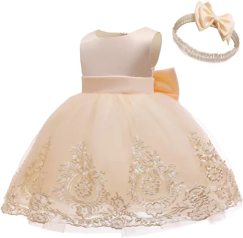 Miniatura 2 de CMMCHAAH - Vestidos de fiesta y concurso, con encaje y bordado, con lazo, tutú y diadema, para bebés y niñas, tallas 0-6T