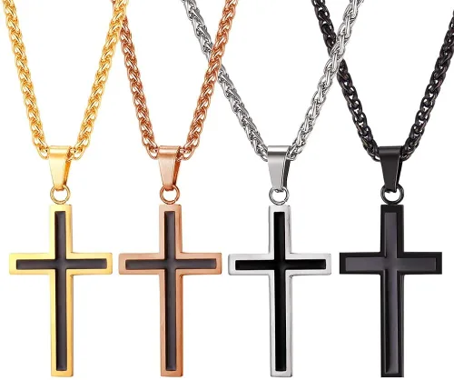 Miniatura 5 de U7 Simple Cross Necklace for Men Women, Stainless Steel Silver Black Gold Latin Cross Pendant Necklaces, Custom Engravable, Length 22-24 Inches