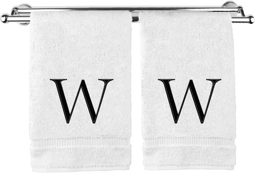 Miniatura 34 de Toalla de mano monogramada, regalo personalizado, juego de 2 - Toalla bordada con letra de bloque dorada - Extra absorbente 100% algodón turco