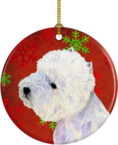 Miniatura 23 de Caroline's Treasures Bulldog English - Copos de nieve rojos y verdes, adorno de cerámica de Navidad, decoración colgante para el hogar, Navidad