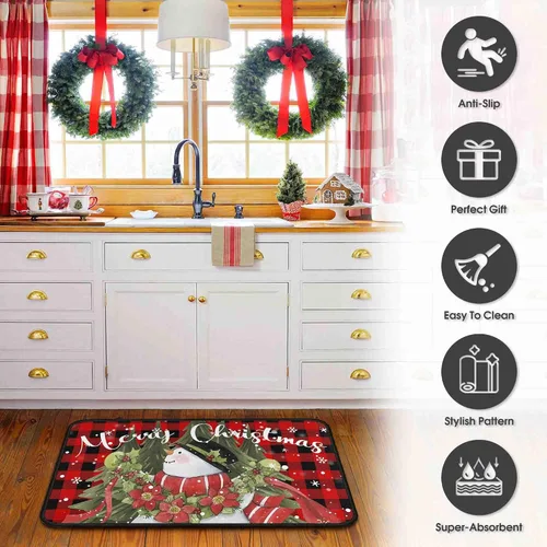 Miniatura 7 de 2 Piezas Alfombras y Tapetes de Cocina de Navidad para Piso con Base Antideslizante Tapete Feliz Navidad Decoración de Cocina Anti Fatiga