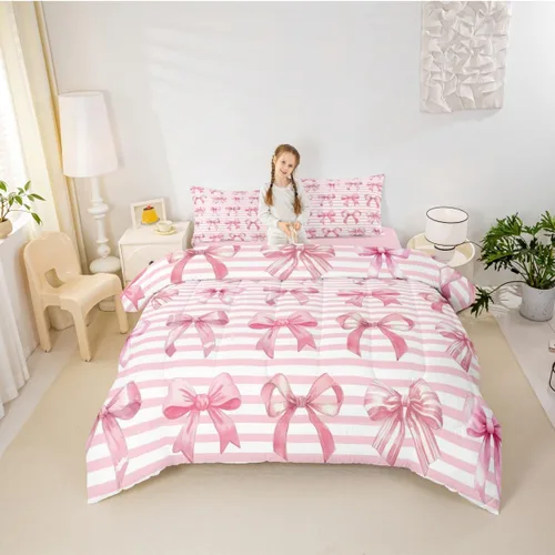Miniatura 21 de Castle Fairy Rose Lipstick Bedding Set Elegant Quilted Comforter Set Twin Size,Women Cosmetic Duvet Insert with 1 Pillow Sham for Kids Boys Girls