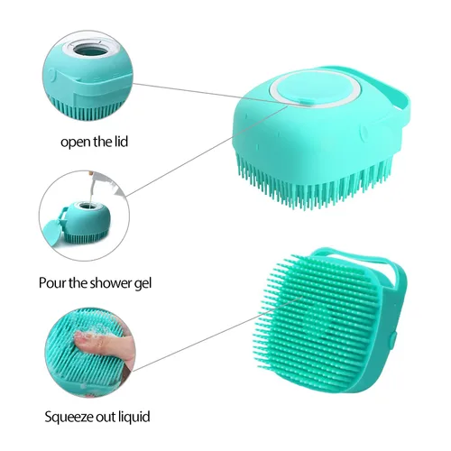 Miniatura 4 de Cepillo de baño y masaje para mascotas con dispensador de jabón y champú, cerdas de silicona suave para perros de pelo largo y corto, gatos, ducha