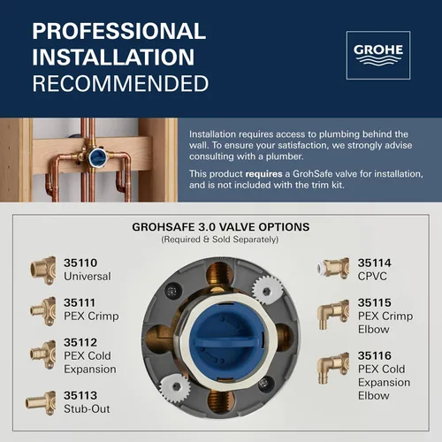 Miniatura 8 de GROHE 14468000 Concetto Kit de embellecedor de válvula de ducha con cartucho de equilibrio de presión, cromo Starlight Estrella Cromo Claro