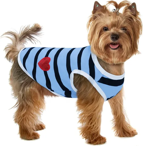 Miniatura 12 de Camiseta a rayas para perros y gatos, chaleco de algodón para primavera, verano, para mascotas, adecuada para mascotas pequeñas y medianas y Amarillo