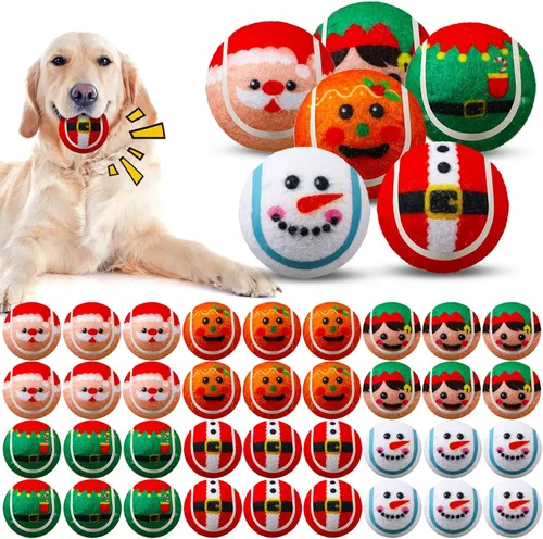 Miniatura 7 de Civaner 6 piezas pelotas de tenis chirriantes de Navidad para perros de 2.5 pulgadas, juguetes pelota para perros a granel para perros pequeños
