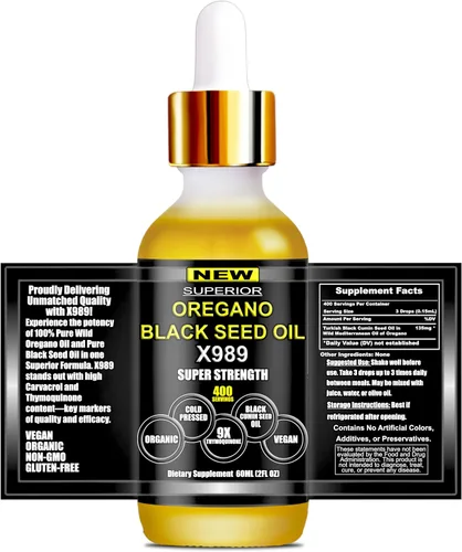Miniatura 7 de Aceite de orégano con aceite de semilla negra – 400 porciones, aceite de orégano orgánico silvestre 2 en 1 con aceite de semilla negra para apoyo