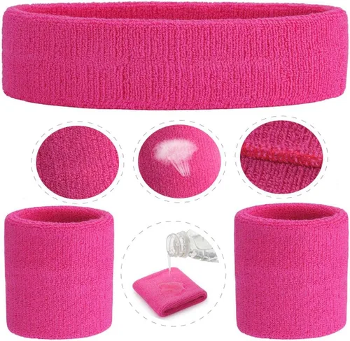Miniatura 3 de ONUPGO - Conjunto de diadema y muñequeras deportivas para el sudor, hechas de algodón con bucles, muñequeras, contra humedad