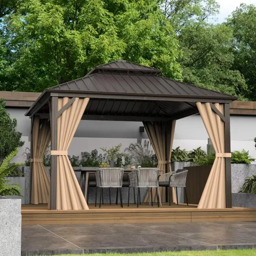 Miniatura 51 de Domi - Cenador de techo rígido de 8 x 8 pies con malla y cortinas, cenador para exteriores con techo doble de acero galvanizado para patio, césped