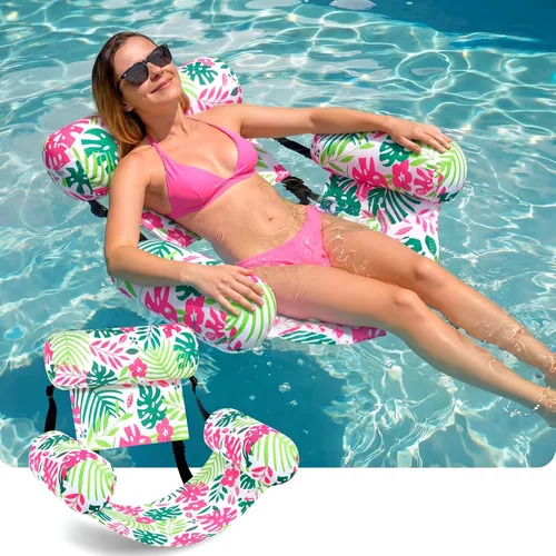 Miniatura 8 de Lunmon Flotadores inflables de piscina para adultos, sillas flotantes Aloha de alta resistencia, portátiles, de tela inflable, fideos de piscina