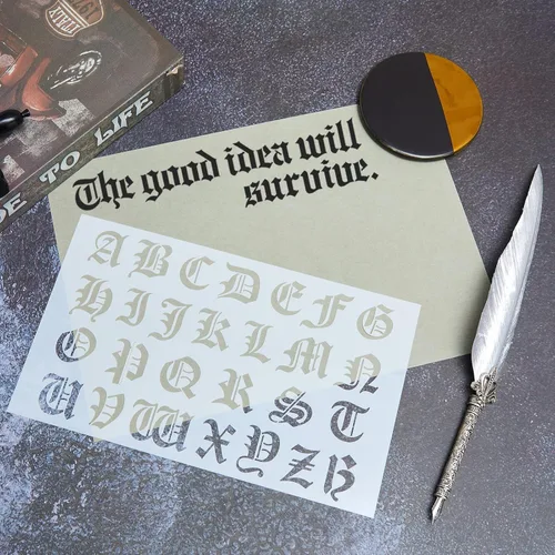 Miniatura 4 de Outus 8 Piezas Plantillas de Letras Inglés Antiguo Reutilizables Plástico Caligrafía Letras y Números Plantillas Manualidades Fuente Gótica Alfabeto
