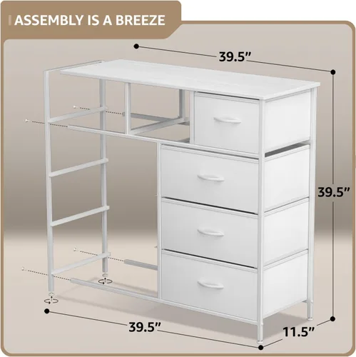 Miniatura 3 de Sorbus Cómoda de dormitorio con 9 cajones, organizador de armario con marco de acero, parte superior de madera y cajones de tela fáciles de tirar