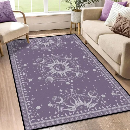 Miniatura 21 de 5' X 7' Alfombra con diseño de sol y luna, alfombras boho celestiales para dormitorio, sala de estar, estilo bohemio, oculto, media luna, solar