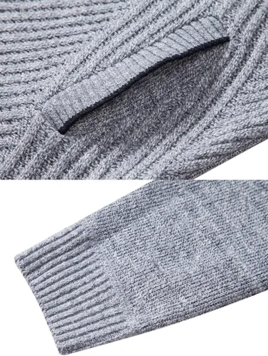 Miniatura 31 de VtuAOL Suéteres tipo cárdigan para hombre, con cremallera completa, cuello alto, cárdigan de punto casual con bolsillos