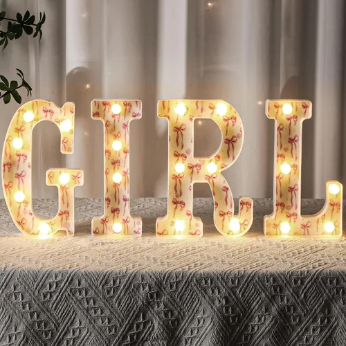 Miniatura 8 de Realspring Letrero de letras para niña, marquesina de bebé, letras iluminadas con flores LED, centros de mesa para baby shower, decoración