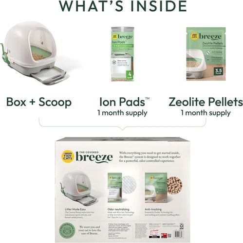 Miniatura 9 de Purina Tidy Cats Breeze - Kit de sistema de caja de arena para gatos cubierta con arena de pellets para gatos, caja de arena con capucha y Blanco