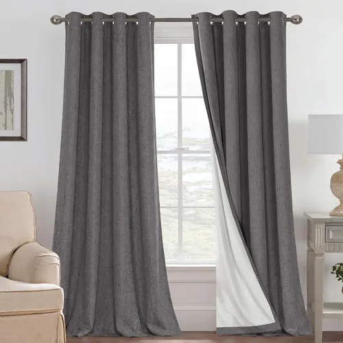 Miniatura 129 de H.VERSAILTEX Cortinas opacas de lino de 72 pulgadas de largo, 100% absolutamente opacas, con aislamiento térmico, con textura de lino, cortinas