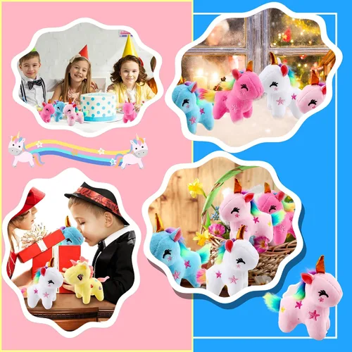 Miniatura 5 de Paquete de 16 mini juguetes de unicornio de peluche, pequeño unicornio de peluche, lindo llavero de peluche, juguetes a granel para Navidad