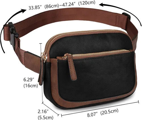 Miniatura 7 de Uromee Riñoneras para mujer Everywhere bolsa cruzada con correa ajustable de cuero vegano, negro con café, Casual