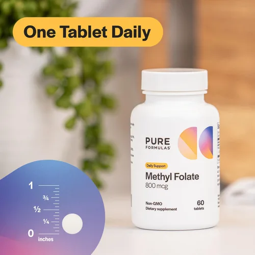 Miniatura 4 de PureFormulas Metilfolato 800 mcg - B9 activo (5-MTHF) para la salud cardiovascular, nerviosa y del estado de ánimo, tabletas vegetarianas sin OMG