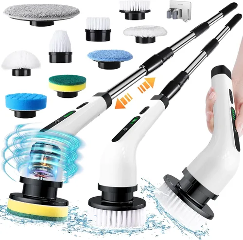 Miniatura 8 de Limpiador eléctrico giratorio, limpiador eléctrico inalámbrico para limpiar el baño, limpiador de ducha eléctrico con mango largo, cepillo