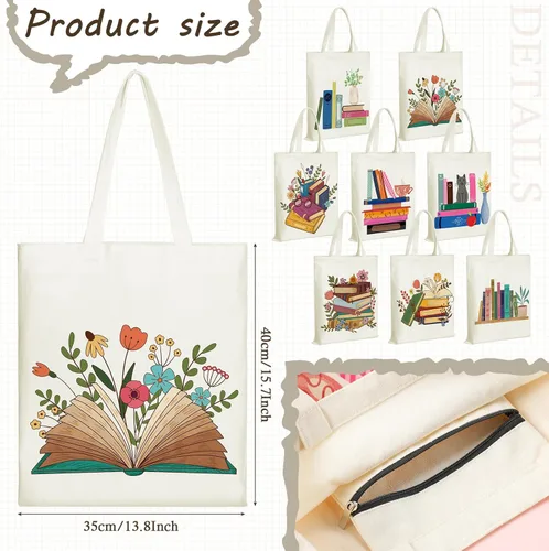 Miniatura 4 de Sweetude 8 bolsas de lona a granel para amantes de los libros, regalos de club para amantes de los libros, bibliotecario, lector, regalo