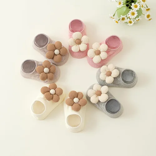Miniatura 6 de VWU Calcetines para bebé con agarres, para bebés, niñas y niños, corte bajo, antideslizantes, de algodón, lindas, flores, 0-24 meses