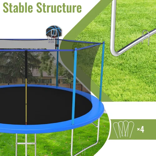 Miniatura 4 de ACWARM HOME Trampolín para exteriores de 10/12/14 pies para niños y adultos, trampolín con aro de baloncesto y rociador, antioxidante, aprobado por