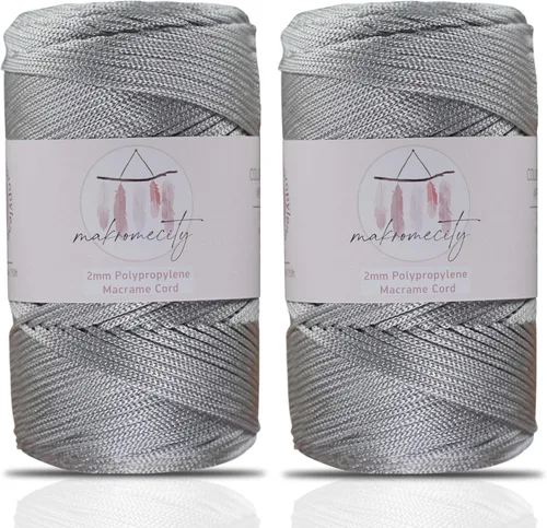 Miniatura 45 de Makromecity, 2 carretes de cordón de macramé de poliéster de 2 mm x 250 yardas (750 pies) de 2 mm de cordón de polipropileno para macramé, ideal