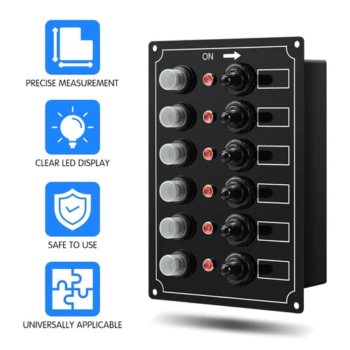 Miniatura 2 de Panel de interruptores marinos, Haoguo Panel eléctrico de barco de 6 Gang con disyuntor, IP67 impermeable, aplicable a barcos, yates, barcos