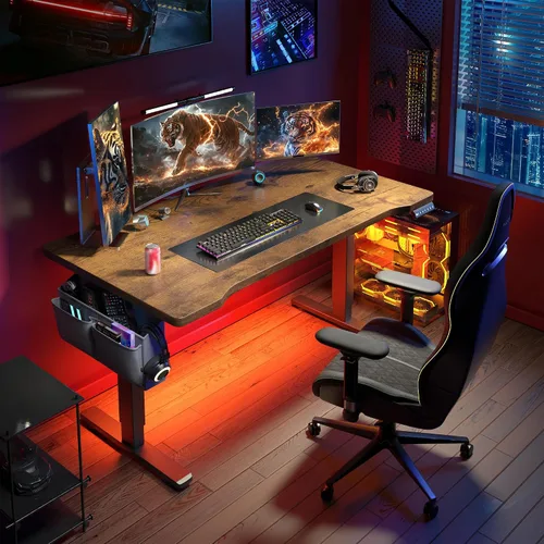 Miniatura 12 de EnHomee Escritorio para juegos con luces LED, escritorio de computadora eléctrico ajustable de altura de pie con 3 memorias preestablecidas