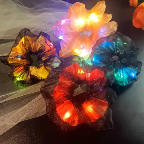 Miniatura 17 de Scrunchies LED, 18 piezas multicolor que brillan en la oscuridad suministros de fiesta, recuerdo de fiesta de neón, accesorios de festival rave